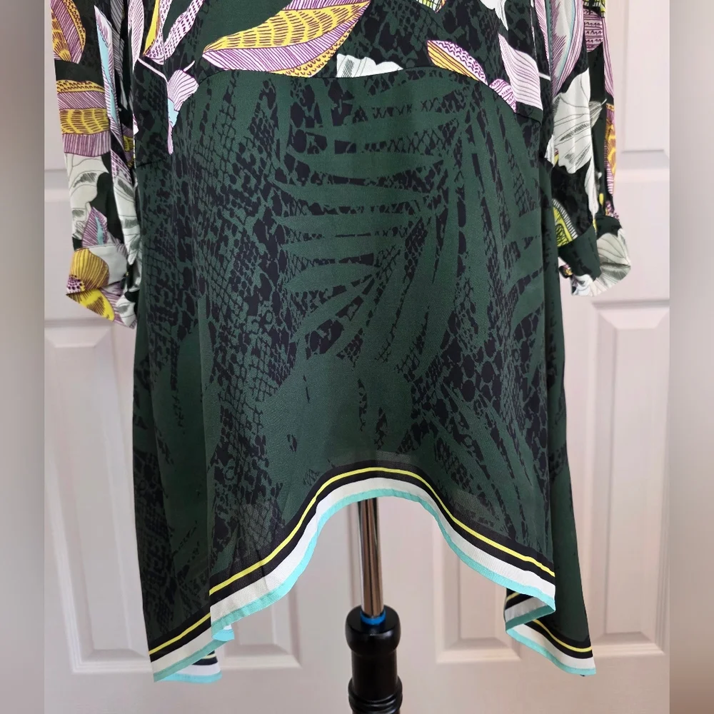 REISS Floral Midi Dress US 12 UK 16 Green Viscose Keyhole Neck Long Sleeve- EUC - Picture 5 of 16
